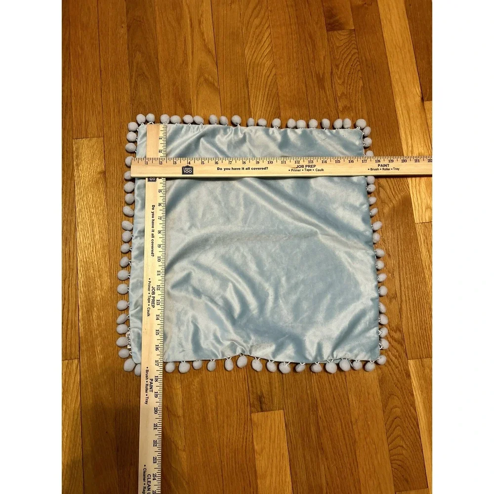 Set of 2 Velvet Pillow Covers Ice Blue with Pom‎ poms Boho Baby Bohochic